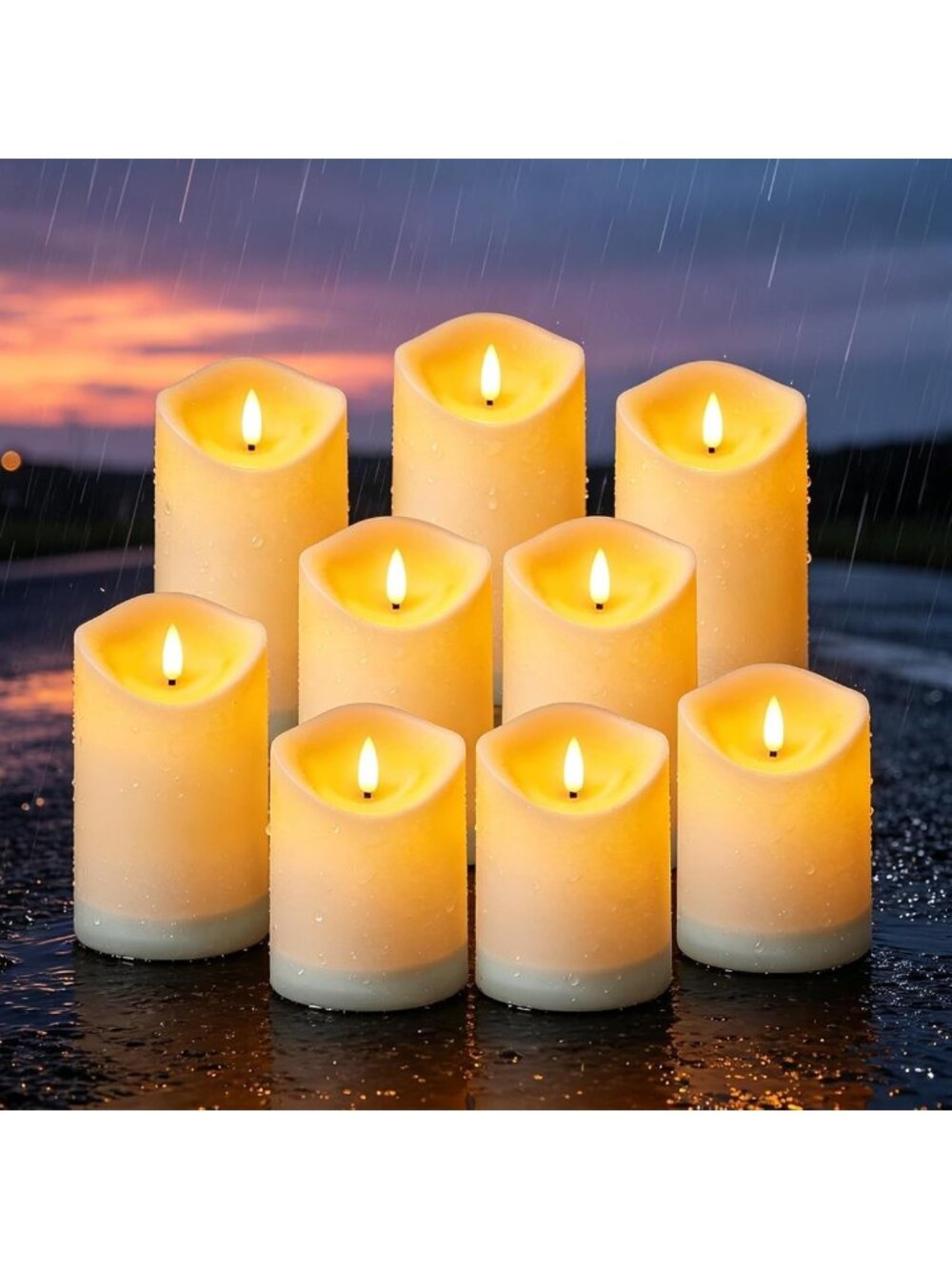 9 Pack Solar Waterproof Flameless LED Candles - Outdoor Garden Decor, Assorted